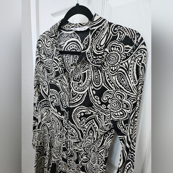 Zara Black High Contrast Paisley Print Flared Skirt Mini Long Sleeve Dress - Picture 5 of 12